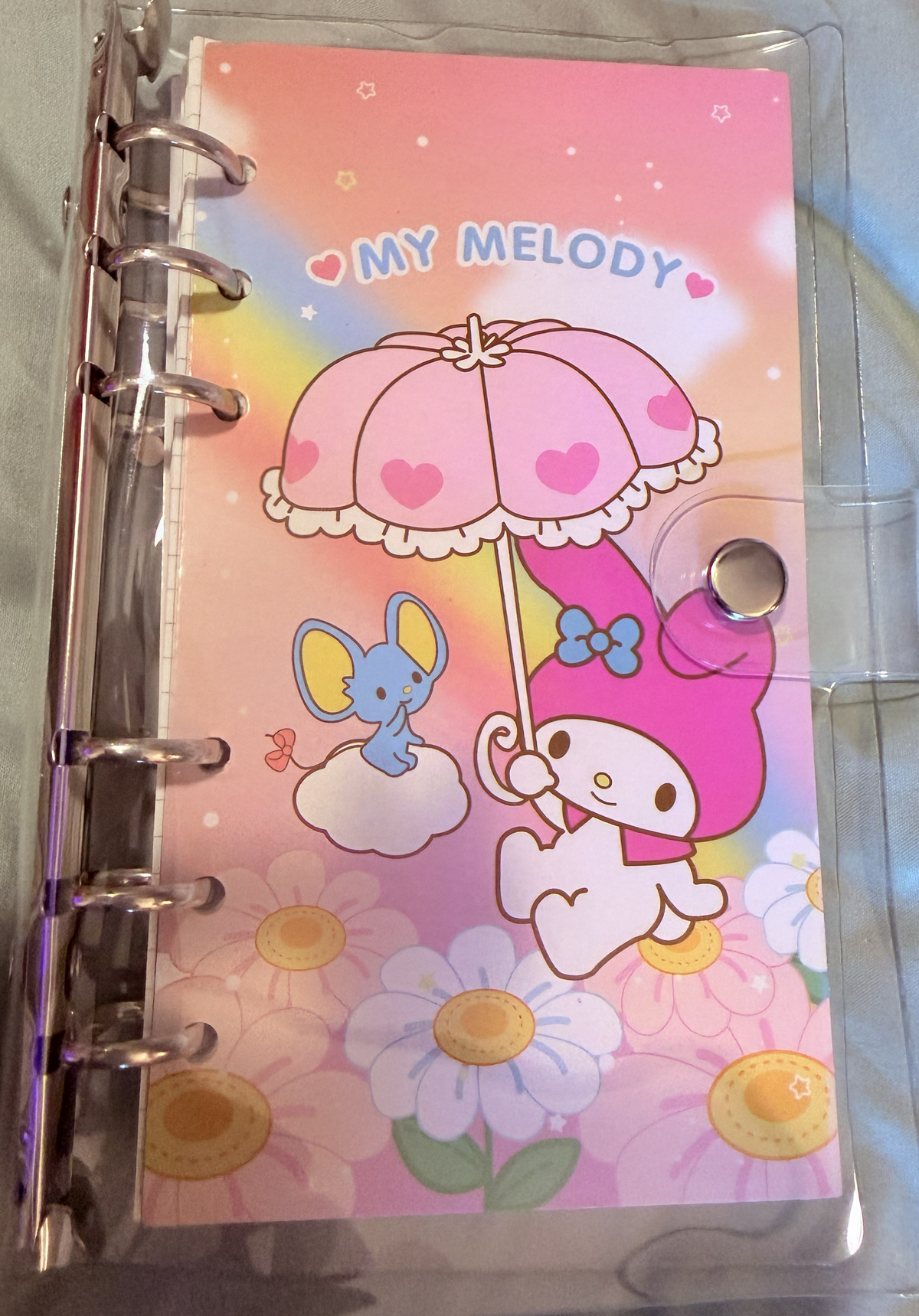 My Melody 6 RING MINI NOTEBOOK WITH CLEAR BUTTON SNAP PROTECTOR (Copy) (Copy)