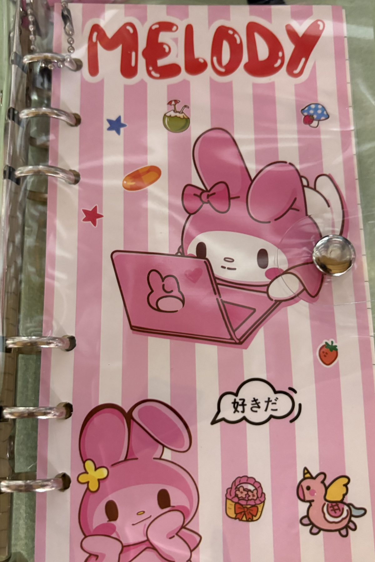 My Melody 6 RING MINI NOTEBOOK WITH CLEAR BUTTON SNAP PROTECTOR (Copy) (Copy)
