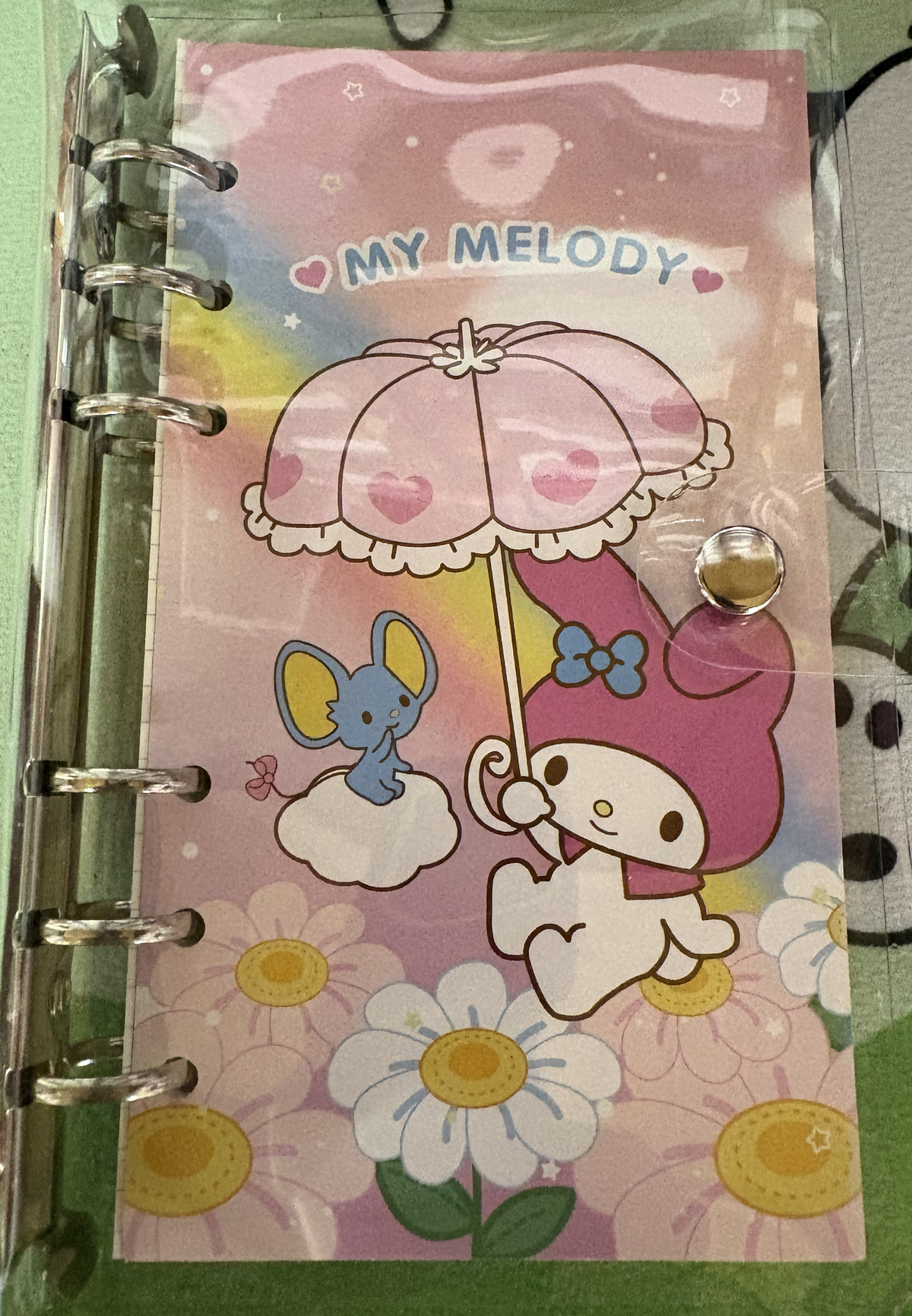 My Melody 6 RING MINI NOTEBOOK WITH CLEAR BUTTON SNAP PROTECTOR (Copy) (Copy)